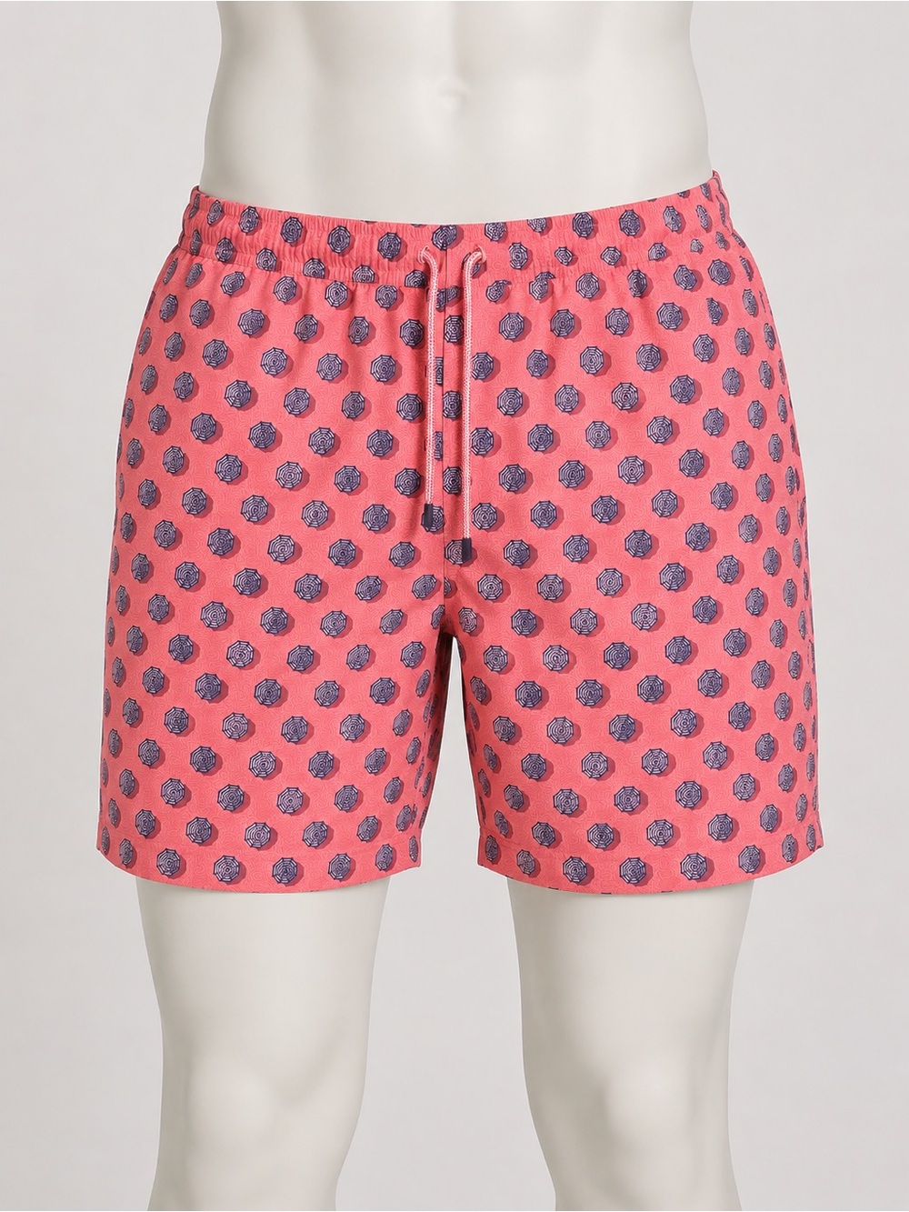 Peter Millar Coral Swim Trunks with Navy Dot Print